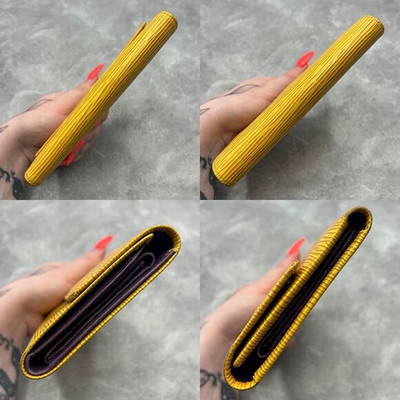 Louis Vuitton Yellow Epi Leather Sarah Trifold Wallet Snap Closure Luxury - Picture 5 of 16